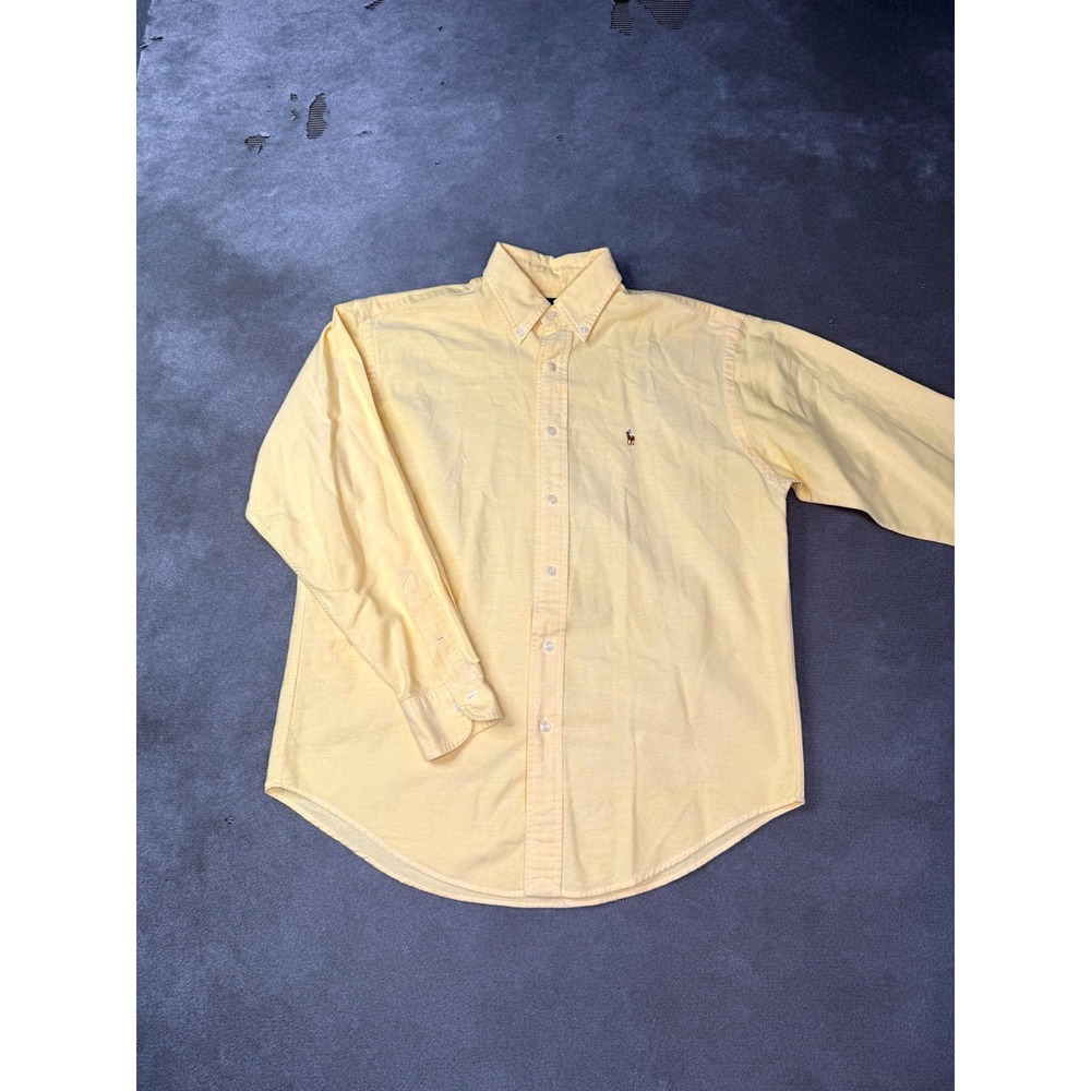 Vintage Ralph Lauren Shirt Boys 8 Yellow Cotton Pony Logo Casual Button Down